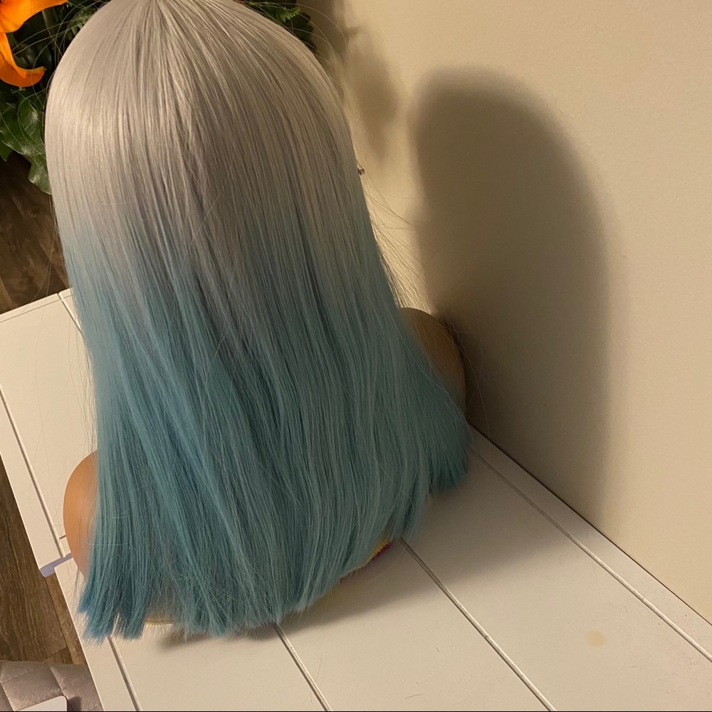 Silver to blue ombré bang straight wig - Picture 4 of 10